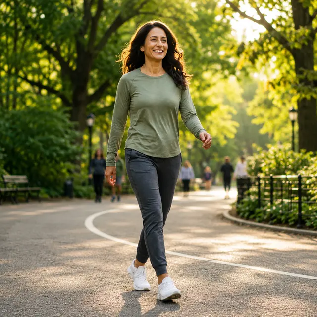 Woman walking outdoors in the afternoon